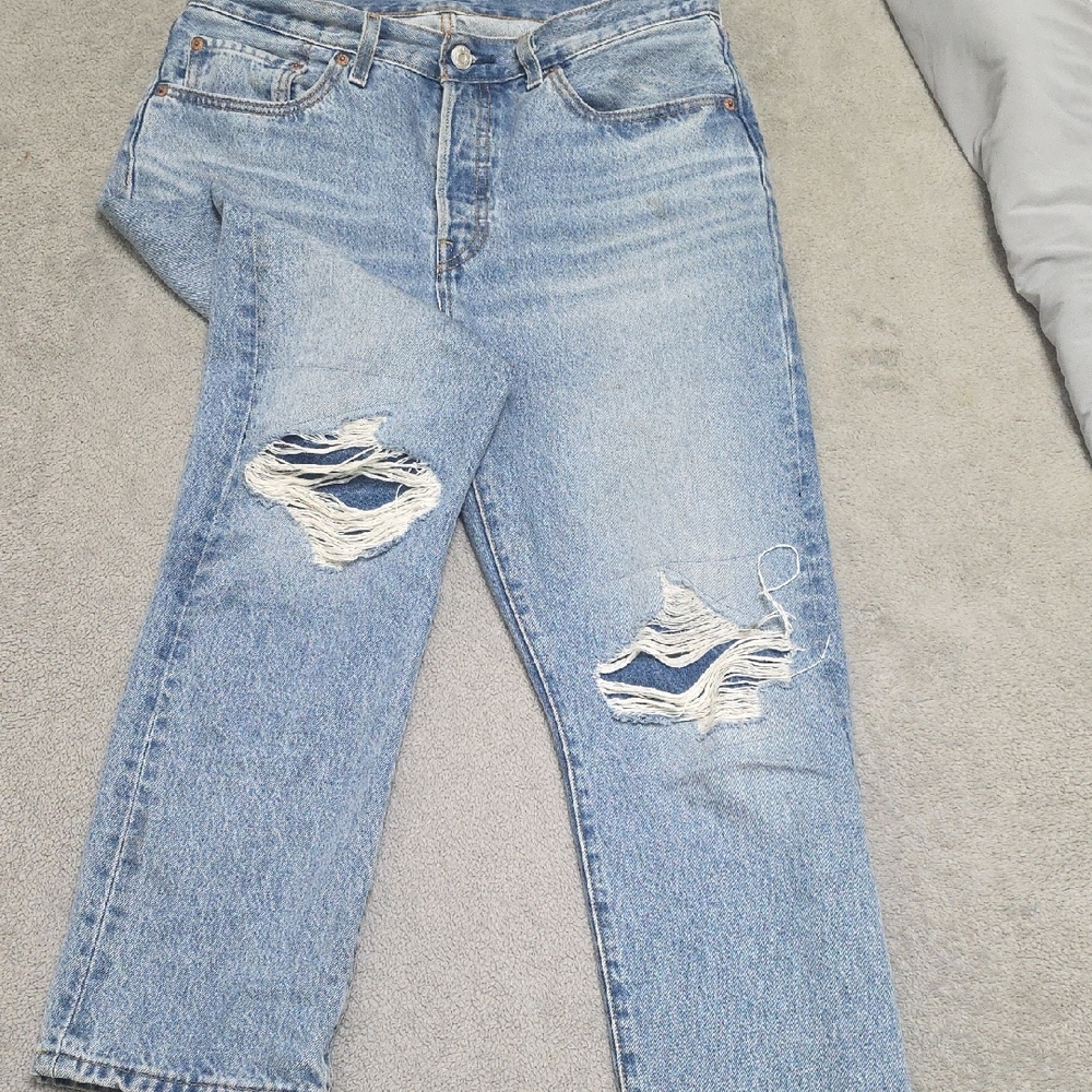 Levi's Light Blue Ripped Boyfriend Jeans